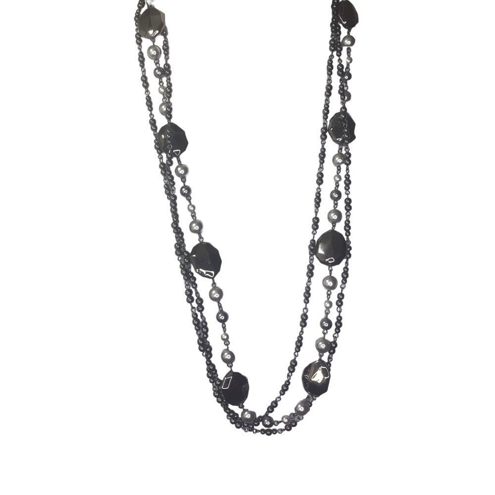 Premier Design multi strand necklace faux pearls gray 34”
